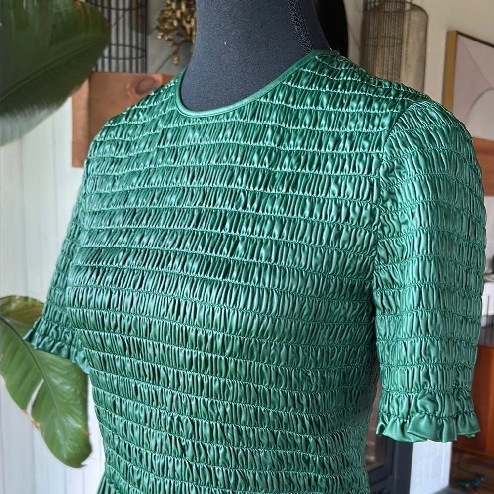 ZARA Green Faux Leather Smocked Peplum Top - Picture 4 of 13